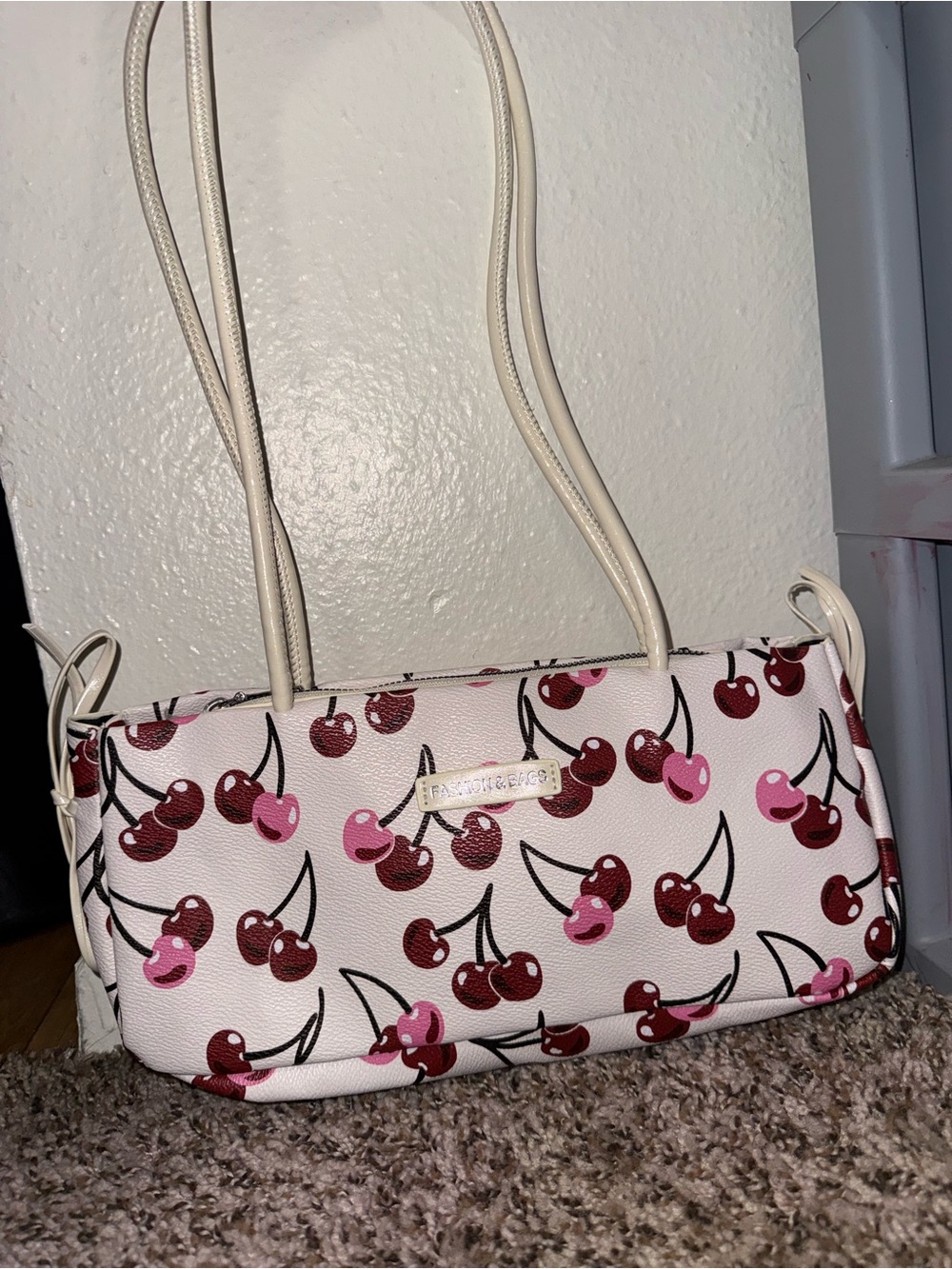 Cherry Print Shoulder Bag in Pink by